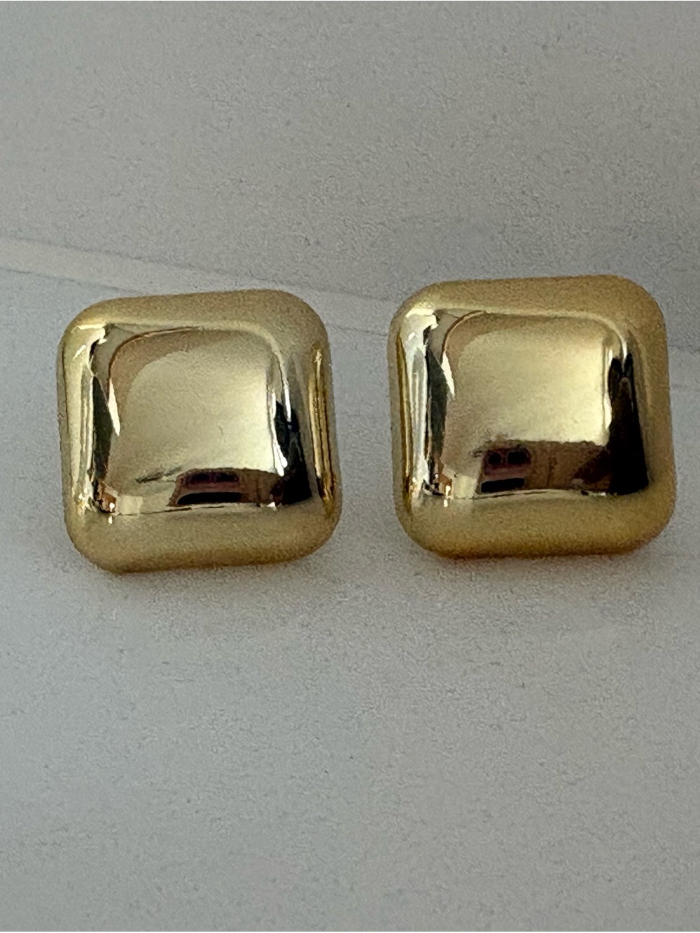 Gold Tone Square Dome Clip Earrings